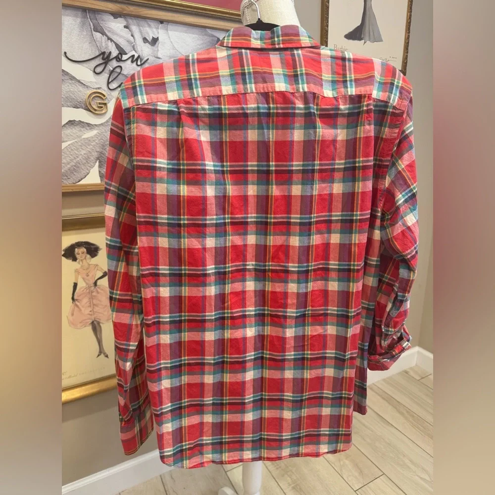 J. CREW Red and Green Plaid Button Down Tailored Shirt